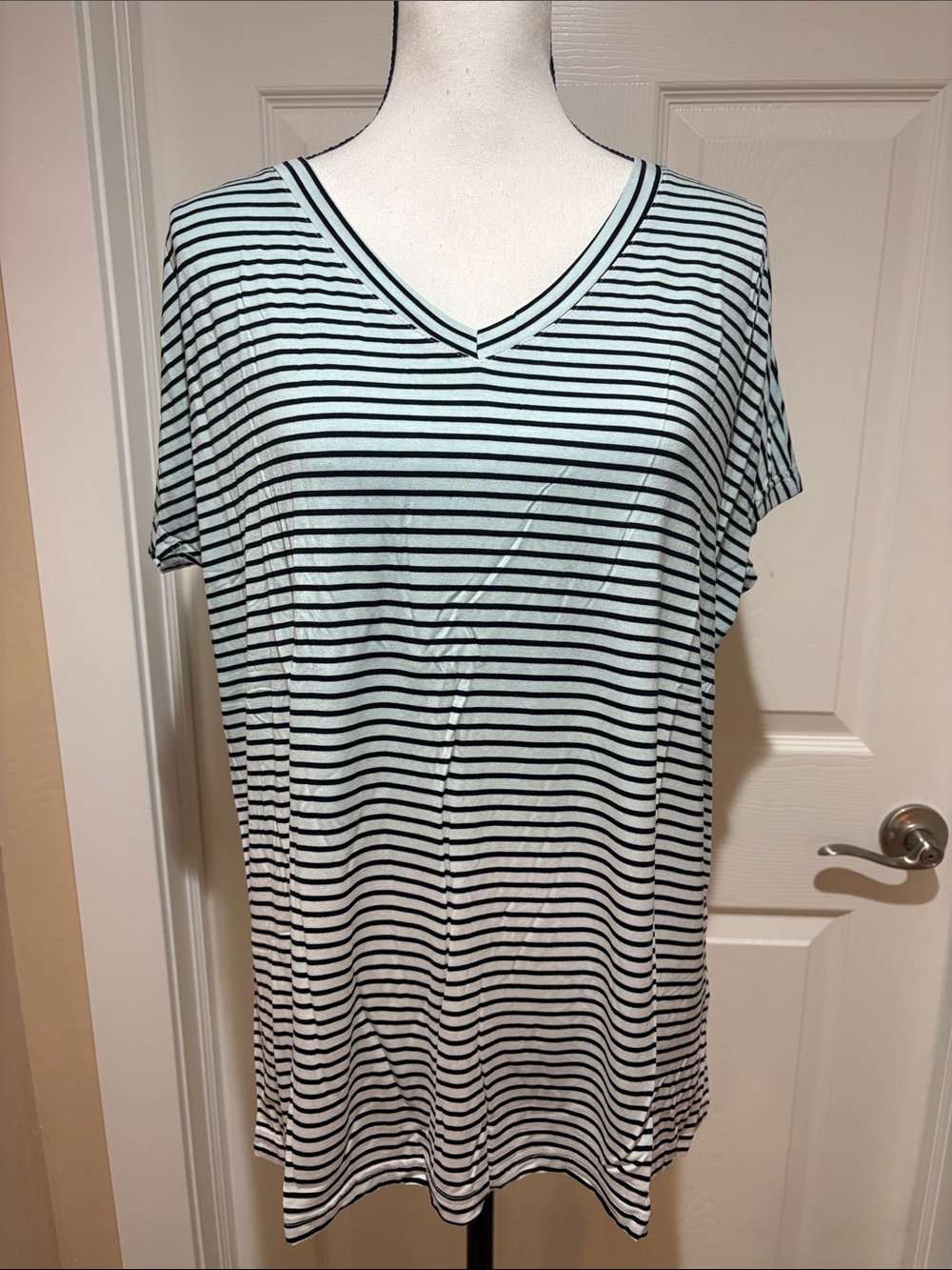 Striped V-Neck Tunic Top in Light Blue to White